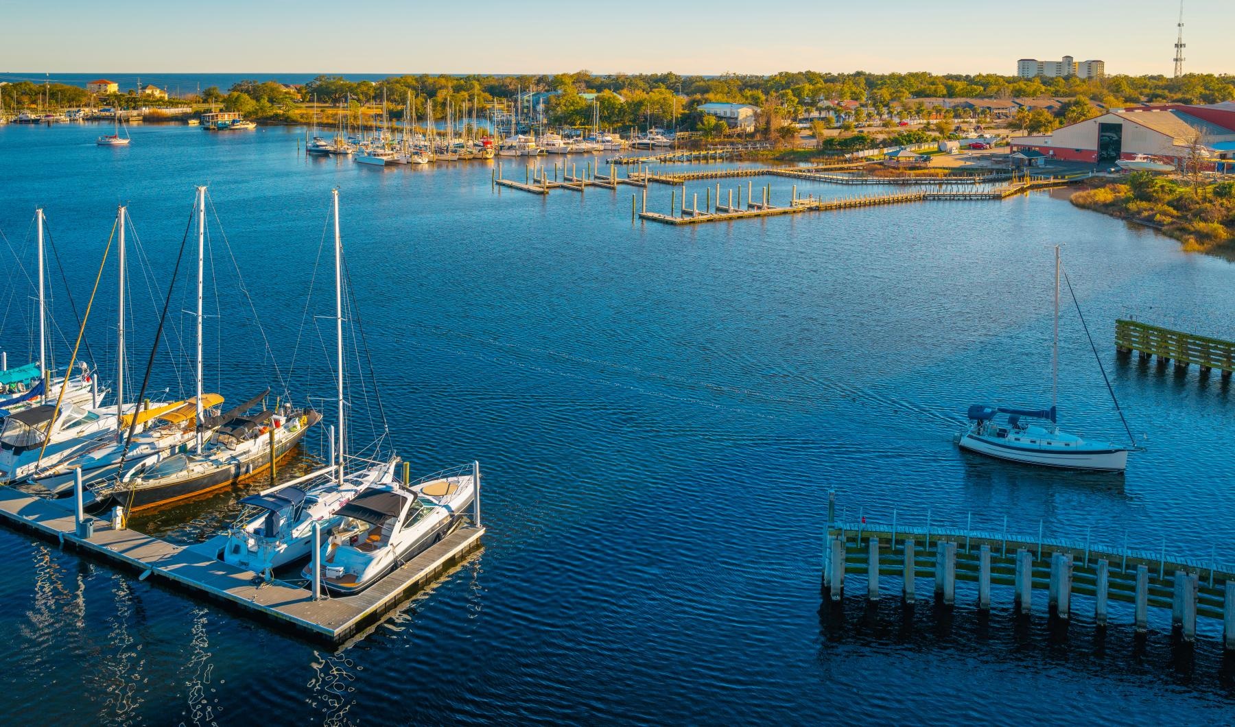a group of boats in a harbor
