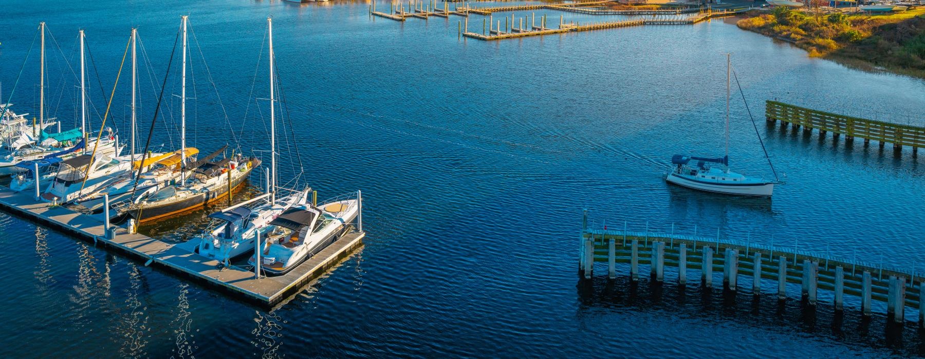 a group of boats in a harbor